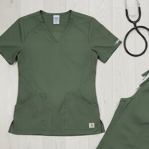Carhartt Liberty Olive Green V-Neck Scrub Top